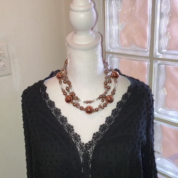 💐💓New Beautiful Black Swiss Dot Long Sleeved Shirt XL  Lace Cuffs - Picture 1 of 11